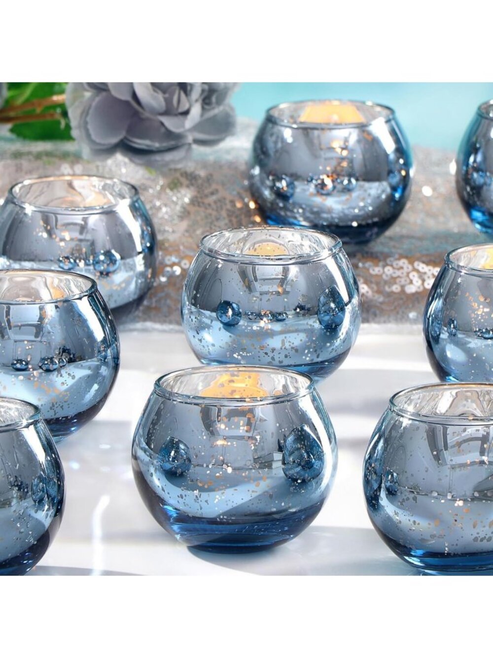 36 Pcs Mercury Glass Votive Candle Holders - Dusty Blue Tealight Decor for